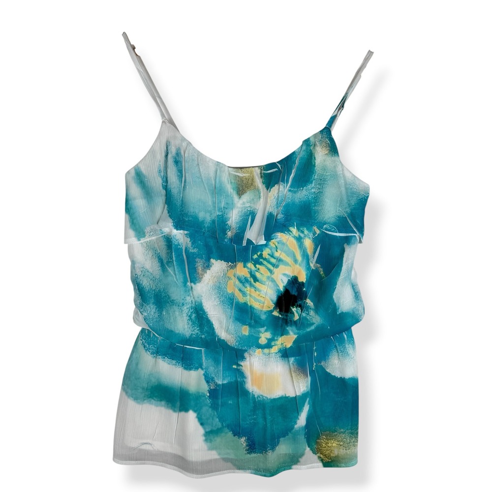 Womens Cami Top Size Small Blue Floral‎ Watercolor Chiffon Fairy Feminine Artsy